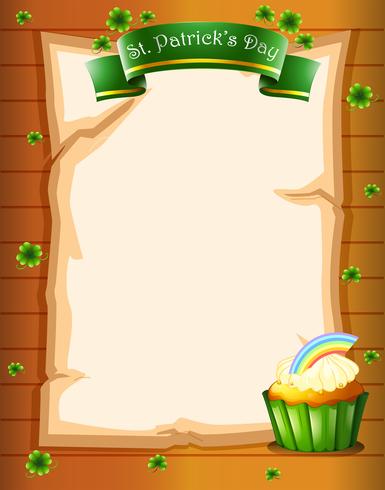 A paper with a St. Patrick's Day greeting and a cupcake vector