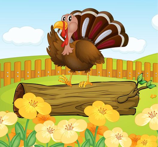 A turkey above the wood inside the fence vector