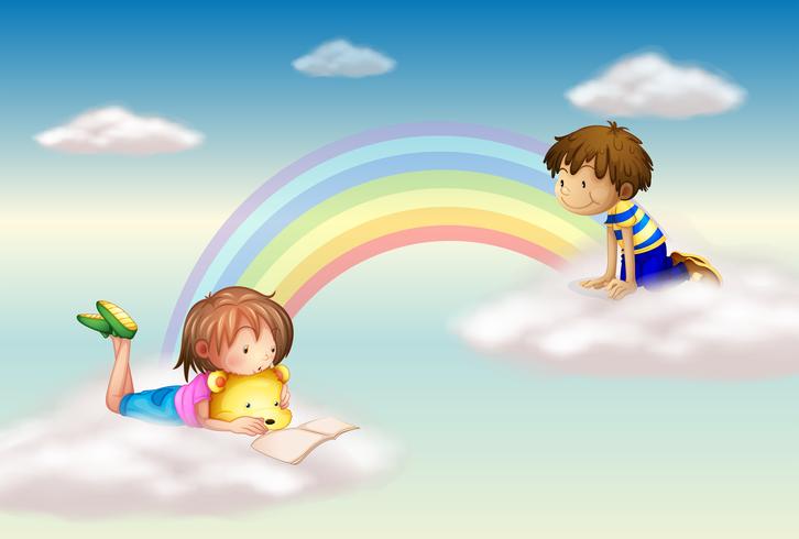 A rainbow with kids vector