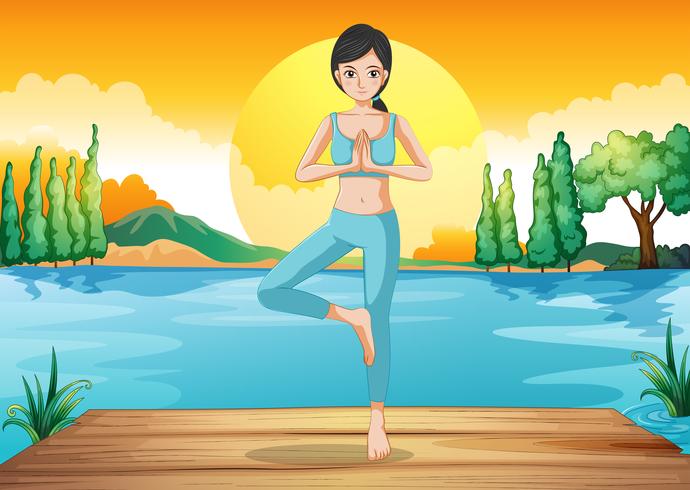 A girl doing yoga outdoor vector