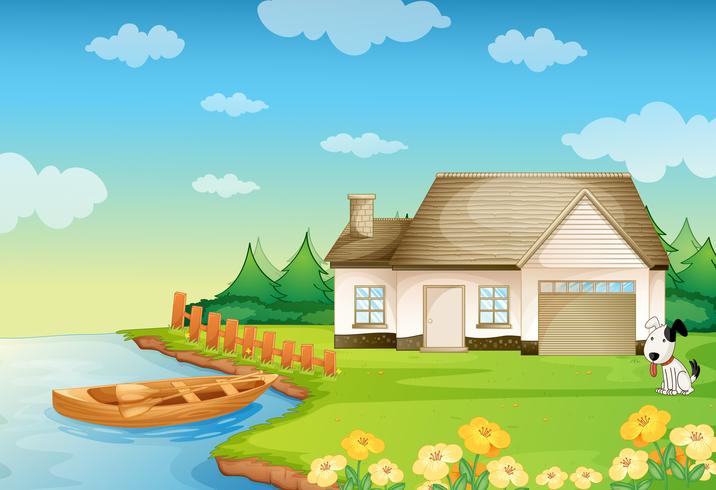 a house on the bank vector