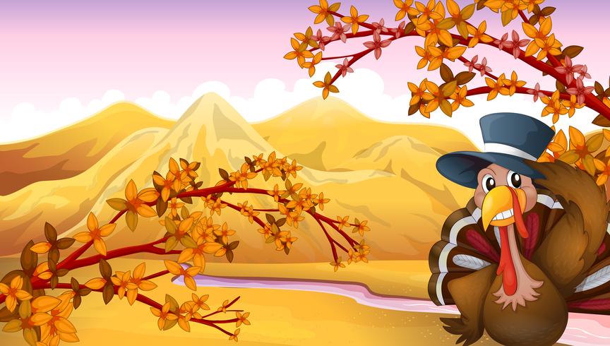 A turkey with a hat in the forest  vector