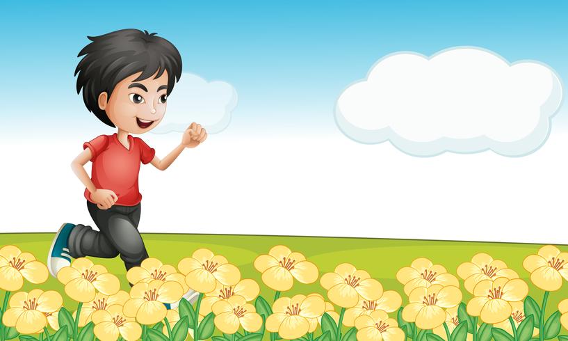 Un niño corriendo en el jardin vector