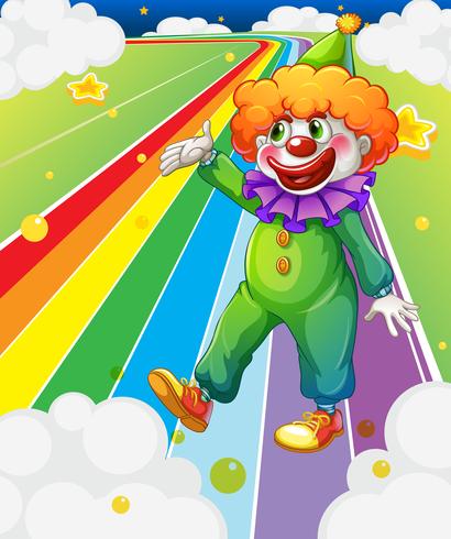 Un payaso de pie en el camino colorido vector