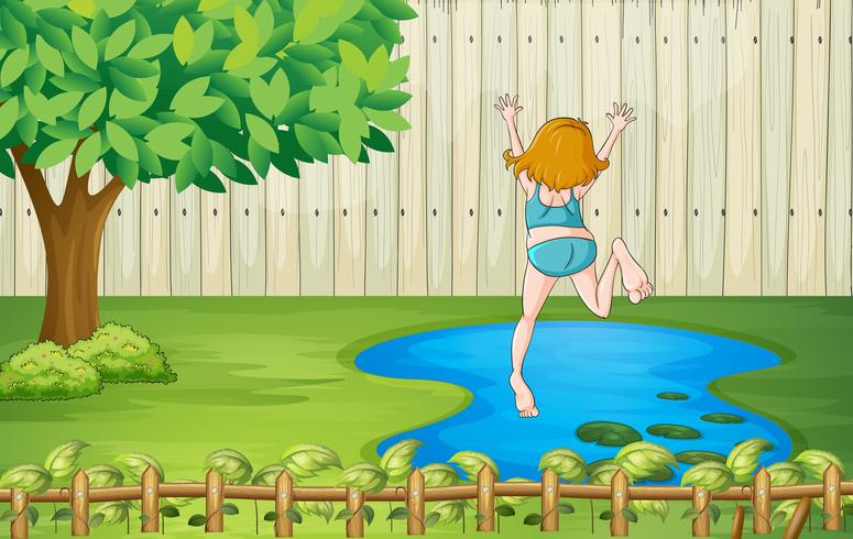 A girl diving into the water vector