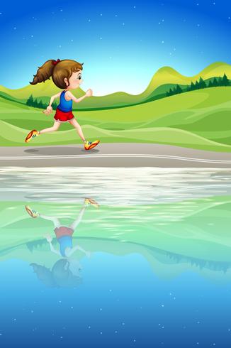 A girl running along the river vector