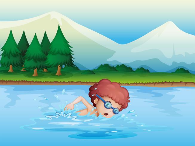 A small boy swimming vector