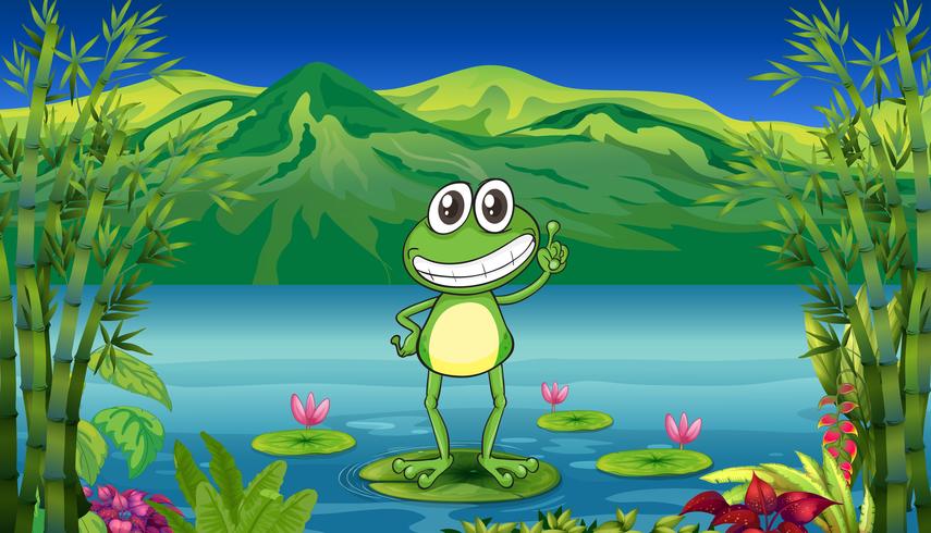 A frog standing above a water lily  vector