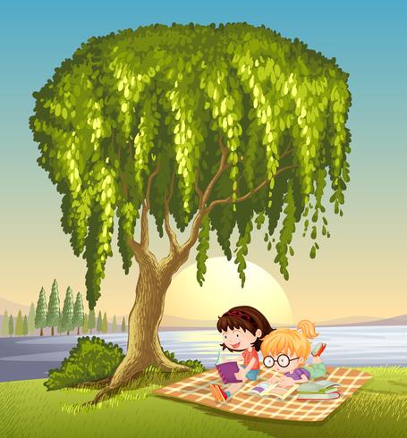 girls and tree vector