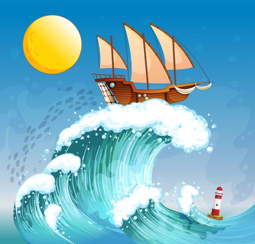 A ship above the giant waves vector