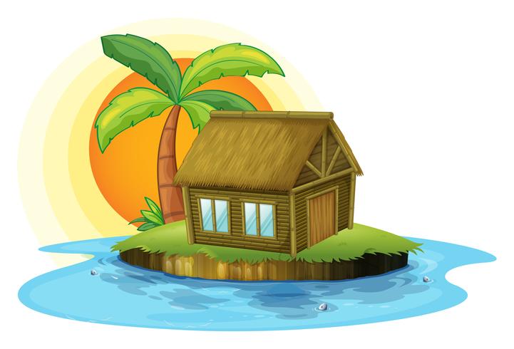 Una isla con una casa de bambú. vector