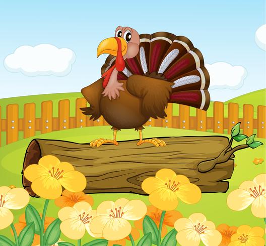 A turkey above a trunk inside the fence vector