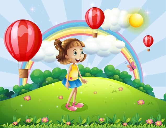 A happy girl watching the air balloons vector