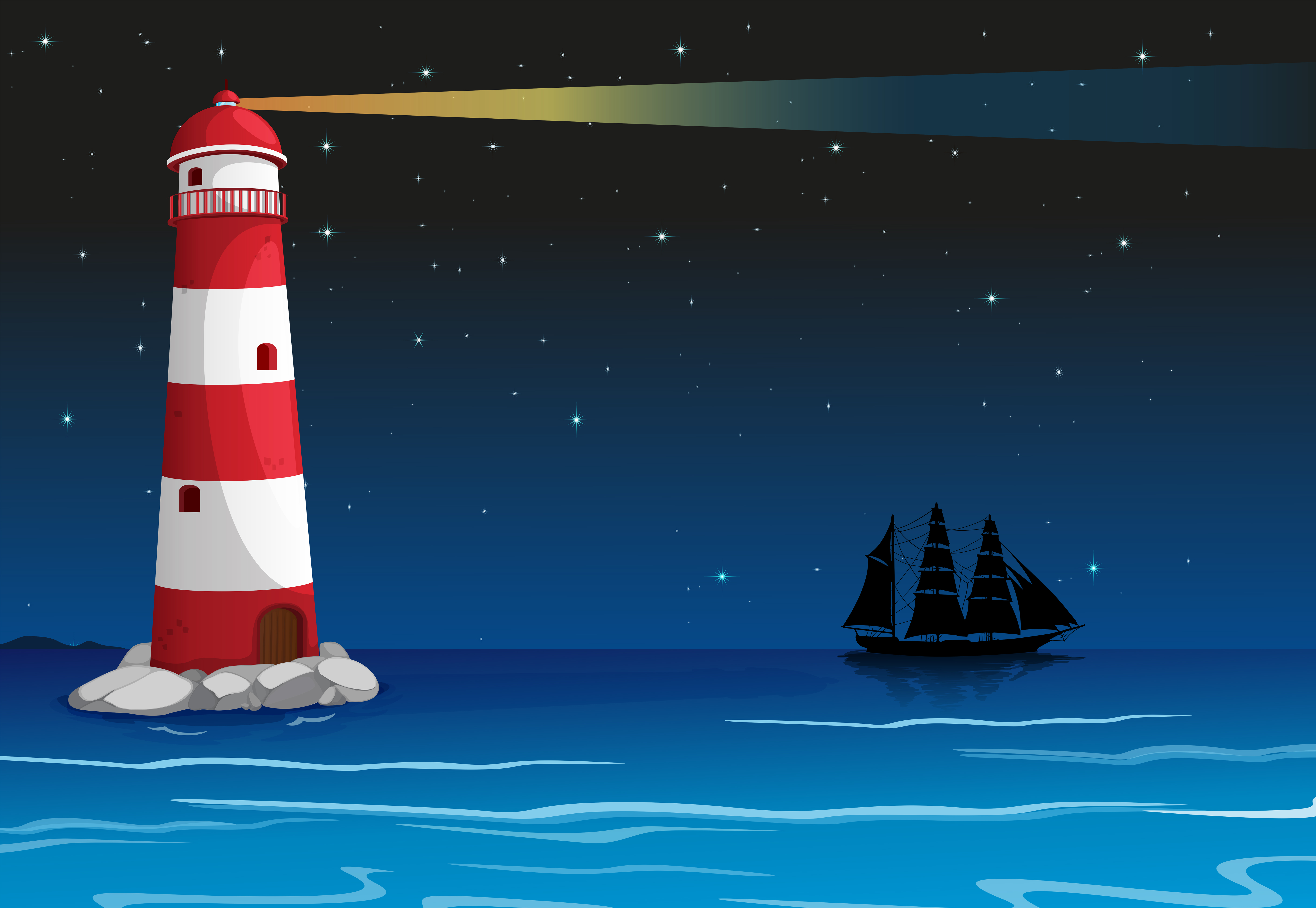 A lighthouse in the middle of the ocean 522905 Vector Art at Vecteezy