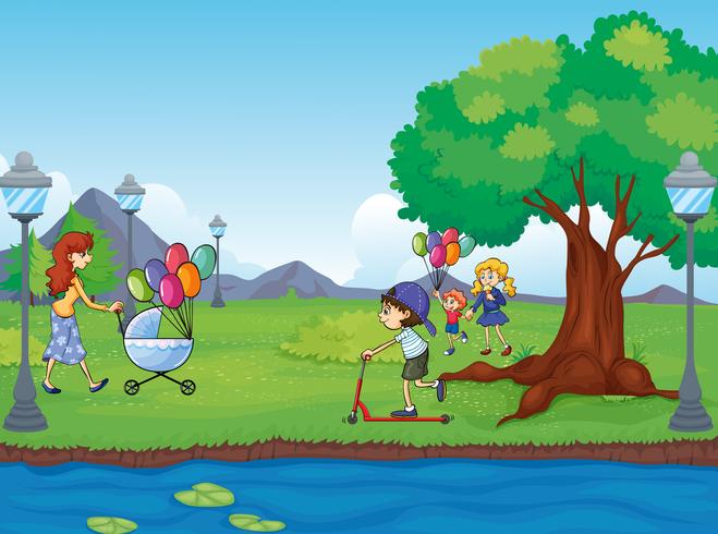 Kids and a water vector
