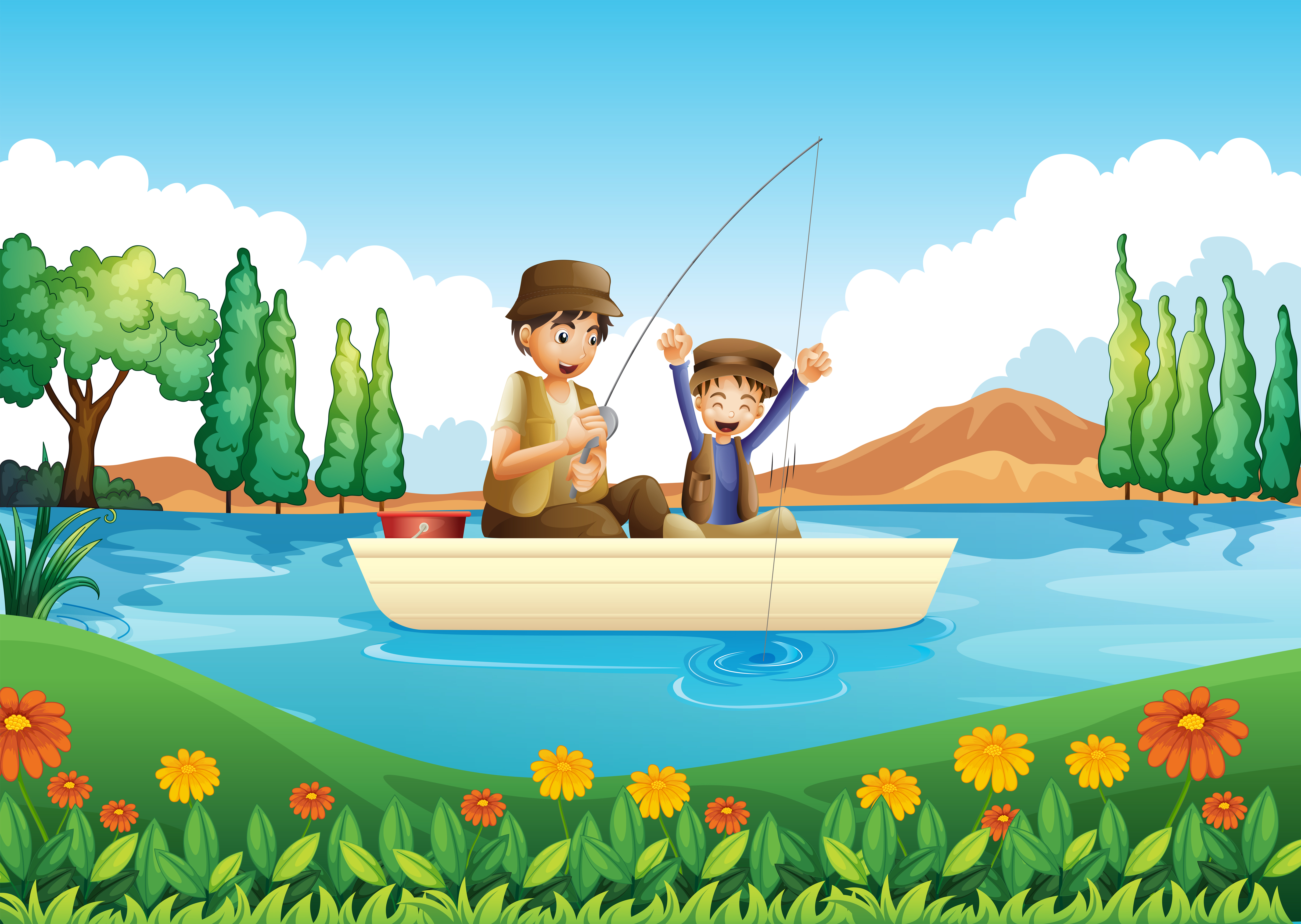 A father and son fishing 522989 Vector Art at Vecteezy
