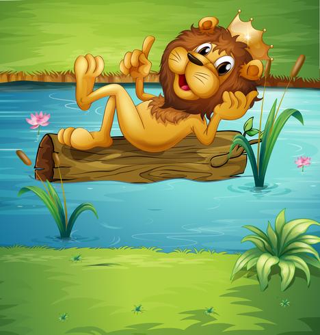 A smiling lion on a dry wood vector