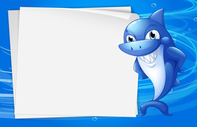 A blue shark beside an empty paper under the water vector