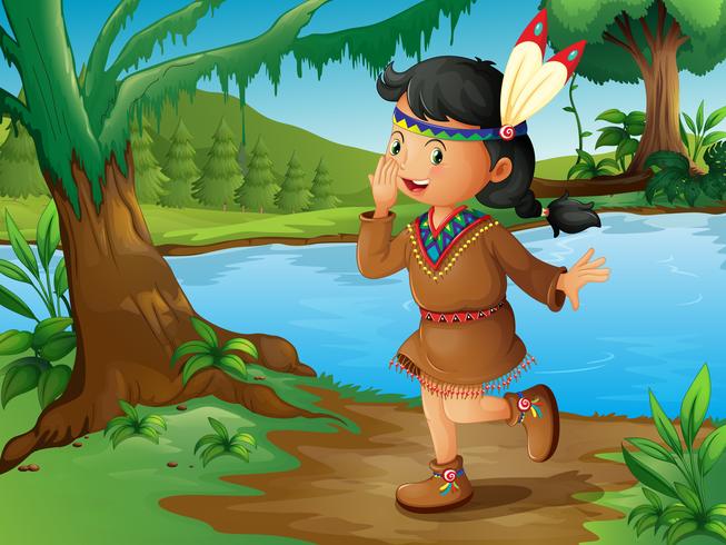 Una niña india en el bosque. vector