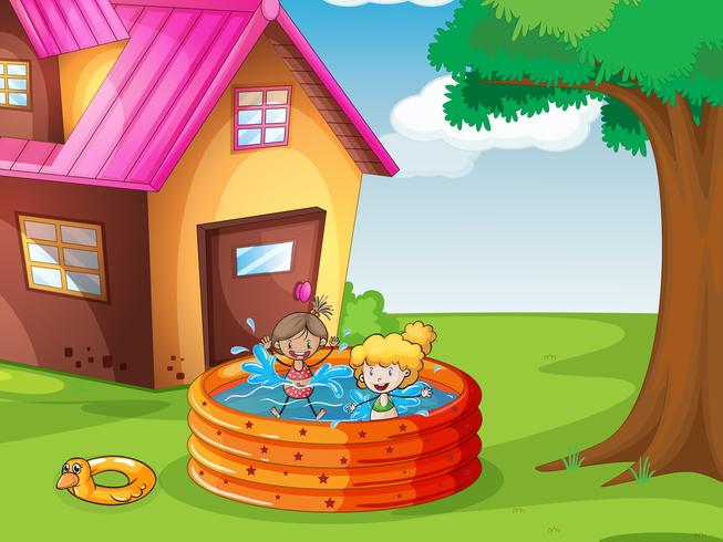 a house and kids vector