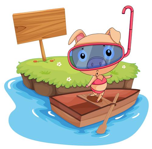 pig and boat vector