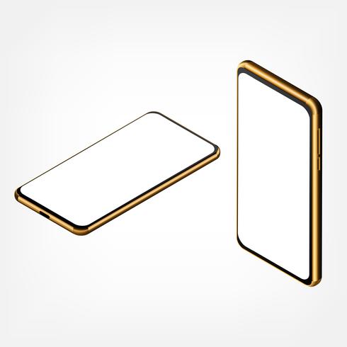 Vector de la mofa del smartphone para arriba aislado en el fondo blanco.