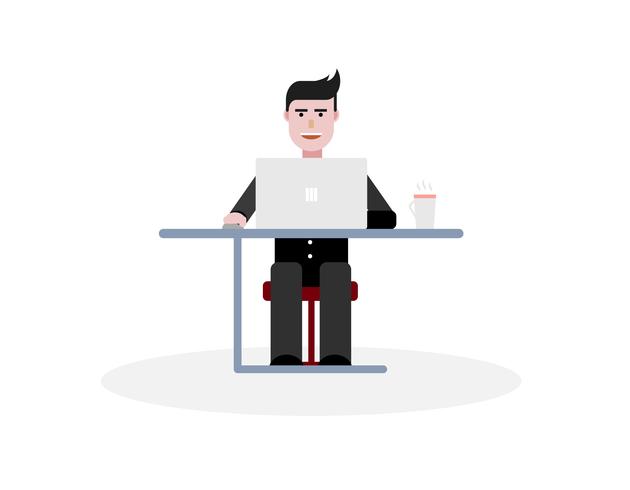 Working businessman in font of laptop vector