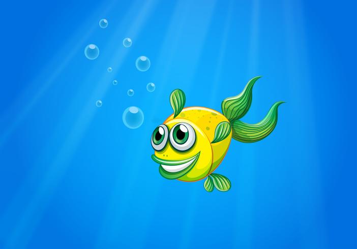 A smiling yellow fish underwater vector