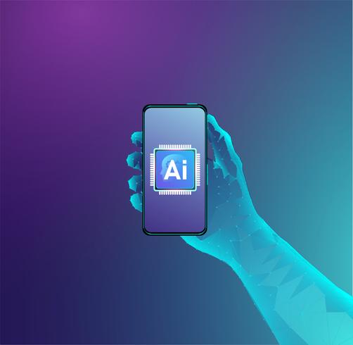 Procesador de Inteligencia Artificial en la realización de diseño de concepto de teléfono, informática Ai y aprendizaje automático vector