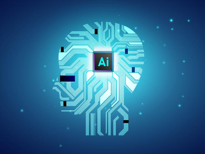 Artificial Intelligence CPU with brain concept, Ai computing with circuit board, machine learning vector