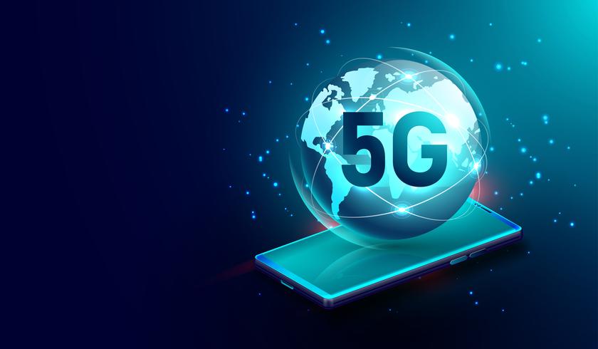 Conexión inalámbrica de red 5G en concepto de teléfono inteligente, red global, internet e internet de las cosas. Vector de elemento de esta imagen proporcionada por la NASA.