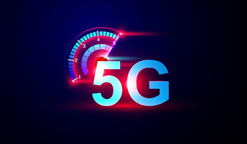 Logotipo de internet de la red 5G con medidor de velocidad Vector. vector