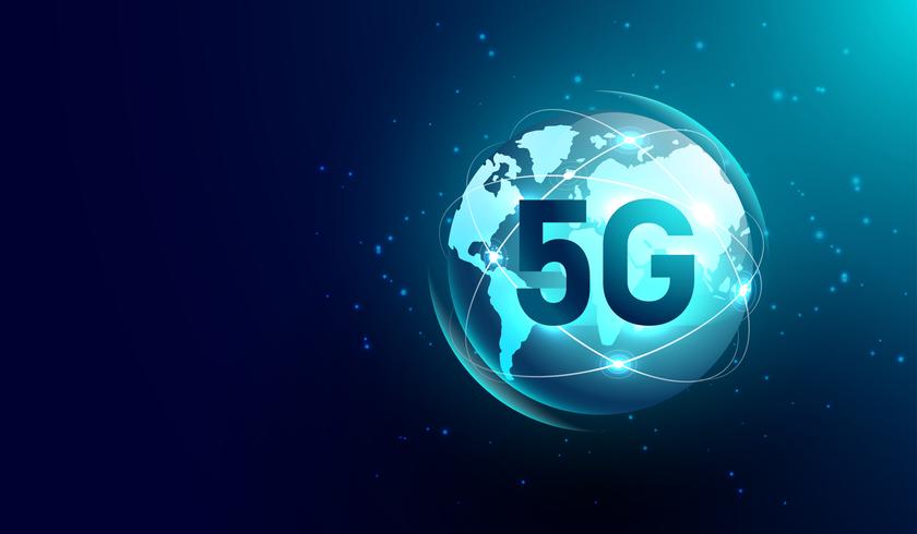 Nueva comunicación por Internet 5G, red inalámbrica global en el fondo del mapa mundial. Elemento de esta imagen proporcionada por la NASA vector