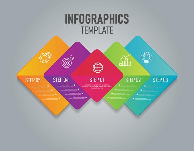 Infografías coloridas de negocios con paso y 4 opciones. vector