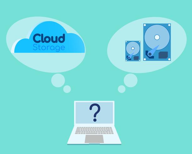 Vector of comparing concept between old hard drive with new cloud database for your business.