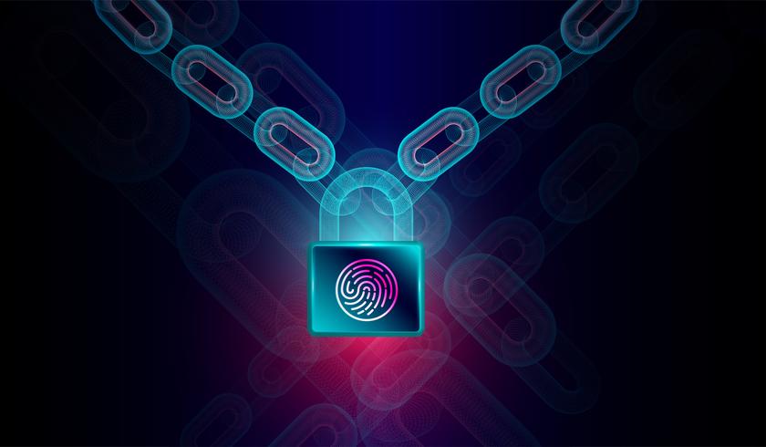 Block chain technology with high security fingerprint lock concept -3d rendering.Vector vector