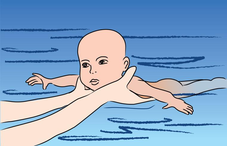 Baby swims. Swimming lesson vector