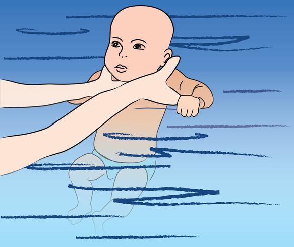 Baby swims. Swimming lesson vector