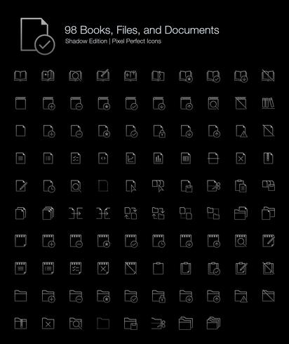 Books Files and Documents Pixel Perfect Icons line style Shadow Edition. vector