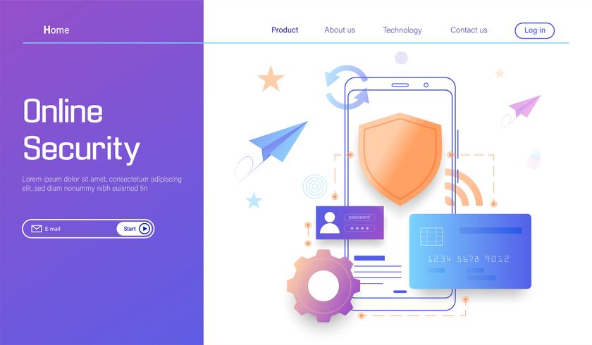 Online security technology, personal data protection  and secure banking modern  flat design concept vector