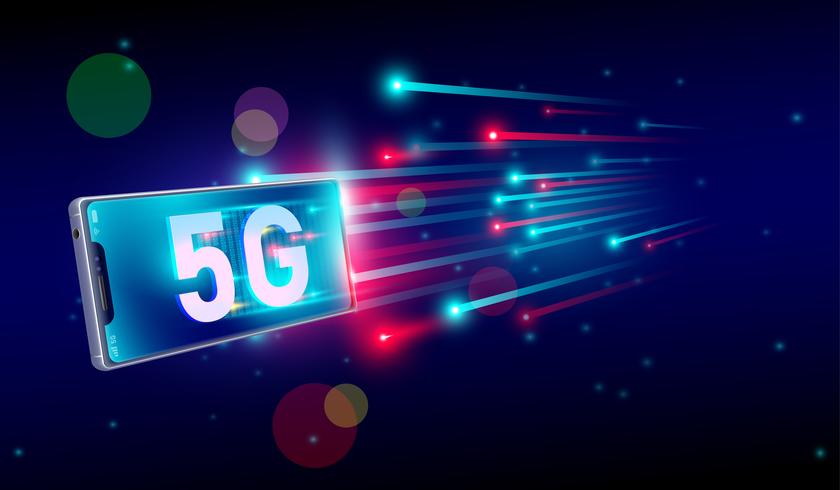 Conexión a Internet 5G más rápida con el concepto de teléfono inteligente, 5ta generación de Internet, velocidad de la red 5G inalámbrica a Internet vector