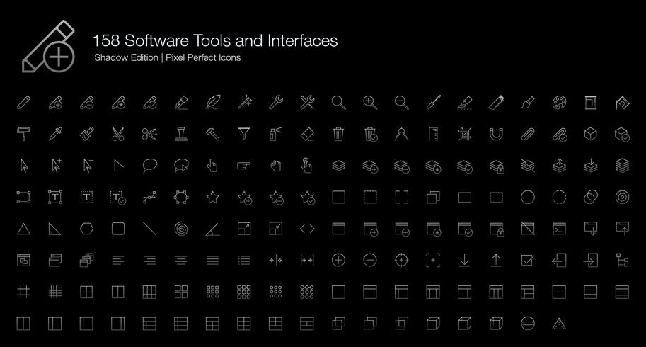 Software Tools and Interfaces Pixel Perfect Icons line style Shadow Edition. vector