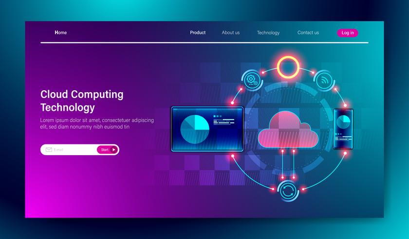 Flat Cloud computing online storage technology landing page  vector