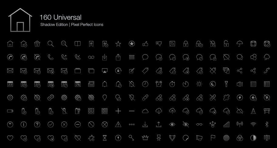 Universal Pixel Perfect Icons line style Shadow Edition. vector