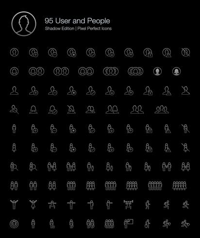 User and People Pixel Perfect Icons line style Shadow Edition. vector