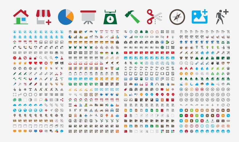 800 Premium Icons. Round corners. Flat colors.  vector