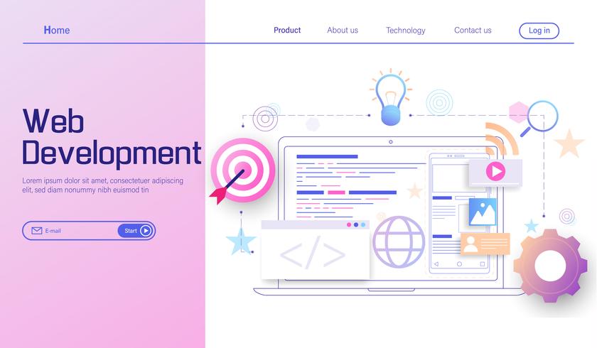 Web development modern flat design concept, mobile app development, coding and programming vector