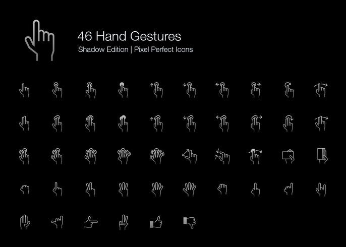 Hand Gestures Pixel Perfect Icons line style Shadow Edition. vector
