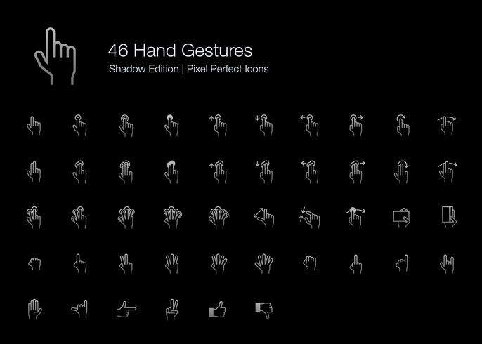 Gestos con las manos Pixel Perfect Icons (estilo de línea) Shadow Edition. vector