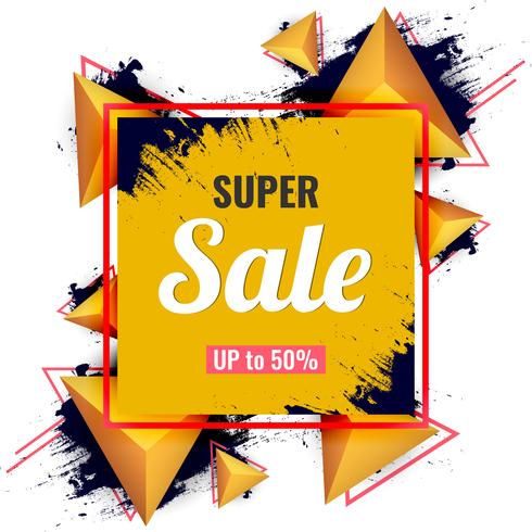 Abstract super sale on modern 3d triangles and ink splash background. vector